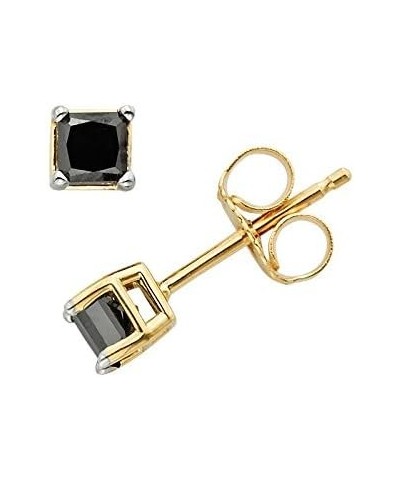 Princess cut Black Diamond Stud AAA Quality in White Gold & Yellow Gold yellow-gold 0.09 carats $26.63 Earrings