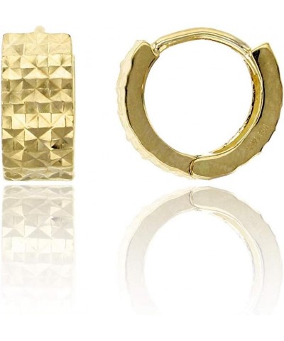 14K Yellow Solid Gold Diamond Cut 4.20mm Thick Huggie Earring | Diamond Cut Huggie Earrings | 4.20x10mm | Endless Huggie Hoop...