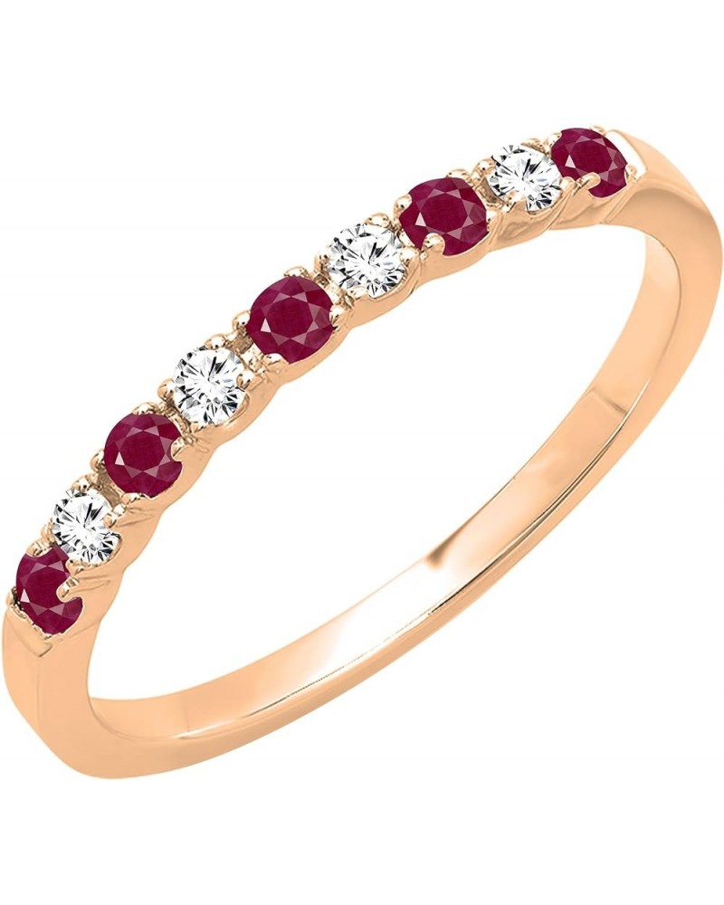 Alternating Round Ruby & White Diamond Stackable Women's Wedding Ring in Gold 6.5 10k - Metal Stamp Rose Gold $148.93 Bracelets