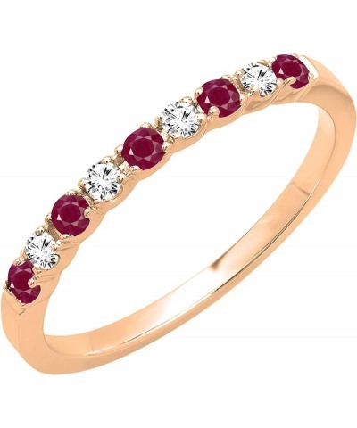 Alternating Round Ruby & White Diamond Stackable Women's Wedding Ring in Gold 6.5 10k - Metal Stamp Rose Gold $148.93 Bracelets