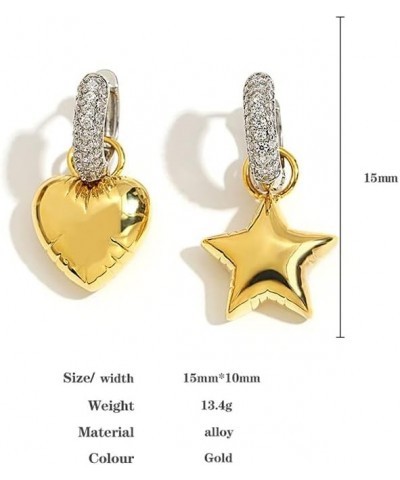 PAZIKO Designs Trendy Asymmetric Micro Inlaid Zircon Heart Star Hoop Earrings for Women New Gold Silver Color Earrings Jewelr...