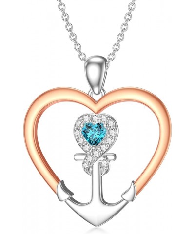 Anchor Necklaces for Women 925 Sterling Silver Natural Garnet/Topaz Pendant Fine Jewelry Gift for Wife Girlfriend Her 02-Hear...