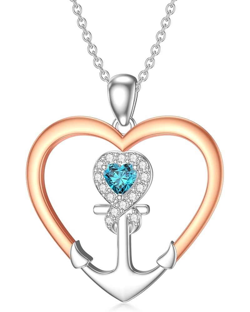 Anchor Necklaces for Women 925 Sterling Silver Natural Garnet/Topaz Pendant Fine Jewelry Gift for Wife Girlfriend Her 02-Hear...