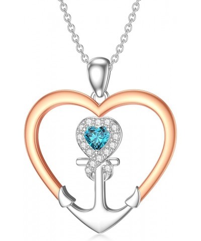 Anchor Necklaces for Women 925 Sterling Silver Natural Garnet/Topaz Pendant Fine Jewelry Gift for Wife Girlfriend Her 02-Hear...