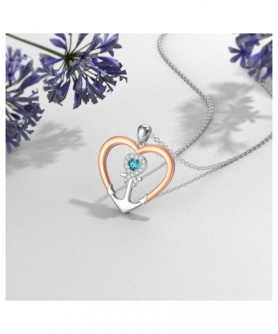 Anchor Necklaces for Women 925 Sterling Silver Natural Garnet/Topaz Pendant Fine Jewelry Gift for Wife Girlfriend Her 02-Hear...