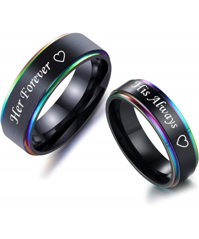 Personalized Name Date Couple Jewelry His Hers 8MM&6MM 2 Tone Stainless Steel Rainbow Step Edges Spinner Ring Set Wedding Ban...