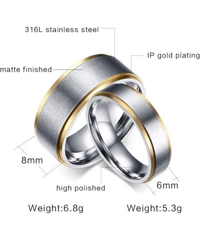 Personalized Name Date Couple Jewelry His Hers 8MM&6MM 2 Tone Stainless Steel Rainbow Step Edges Spinner Ring Set Wedding Ban...