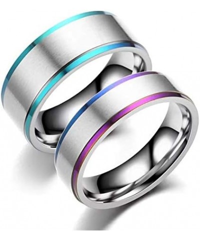 Personalized Name Date Couple Jewelry His Hers 8MM&6MM 2 Tone Stainless Steel Rainbow Step Edges Spinner Ring Set Wedding Ban...