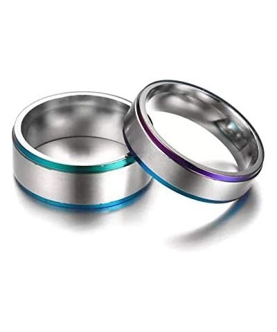 Personalized Name Date Couple Jewelry His Hers 8MM&6MM 2 Tone Stainless Steel Rainbow Step Edges Spinner Ring Set Wedding Ban...