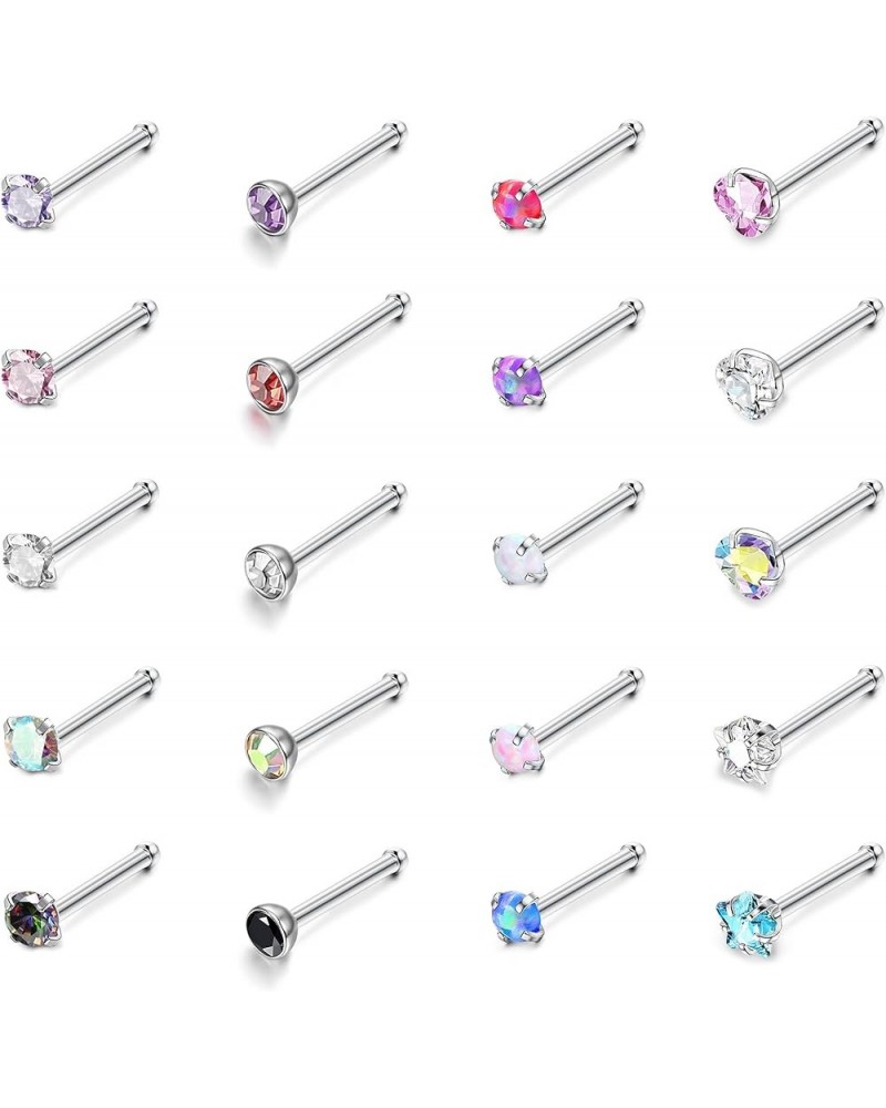 Hypoallergenic Nose Rings 20Pcs 18G 20G Surgical Stainless Steel Nose Ring Studs L Shaped Screw Threadless Push In Nose Studs...