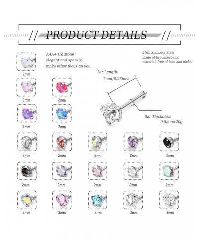 Hypoallergenic Nose Rings 20Pcs 18G 20G Surgical Stainless Steel Nose Ring Studs L Shaped Screw Threadless Push In Nose Studs...