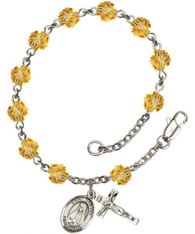 St. Martha Silver Plate Rosary Bracelet 6mm Fire Polished Beads - Every Birth Month Color November Yellow $32.84 Bracelets