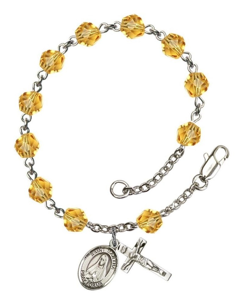 St. Martha Silver Plate Rosary Bracelet 6mm Fire Polished Beads - Every Birth Month Color November Yellow $32.84 Bracelets