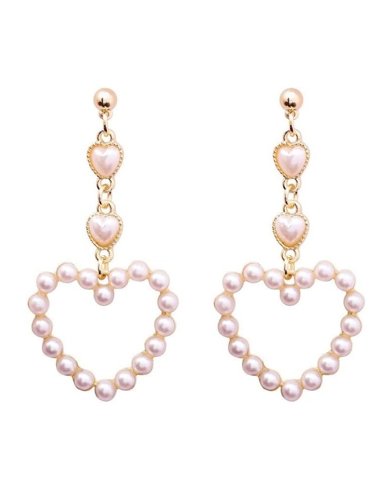 Pearl Heart Drop Earrings Love Heart Dangle Earrings For Women Pearl Heart Hoop Earrings Pearl Dangle Earring For Valentine's...