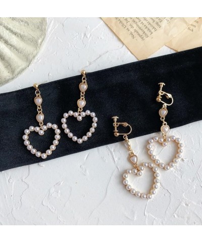 Pearl Heart Drop Earrings Love Heart Dangle Earrings For Women Pearl Heart Hoop Earrings Pearl Dangle Earring For Valentine's...