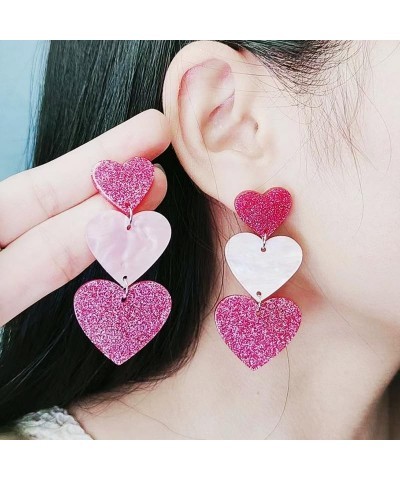 Trendy Love Heart Drop Dangle Earrings For Women Glitter Enamel Long Heart Earrings Acrylic Statement Earrings Christmas Vale...