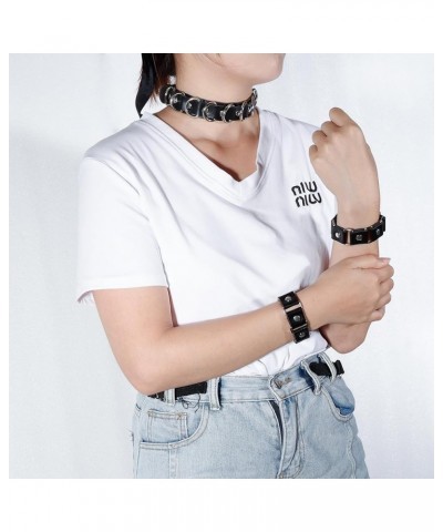 Punk Choker Bracelet Spike Collar Neckalce PU Leather Wristband Cuff Adjustable Goth Jewelry D:1 Choker+2 Bracelets $6.75 Nec...