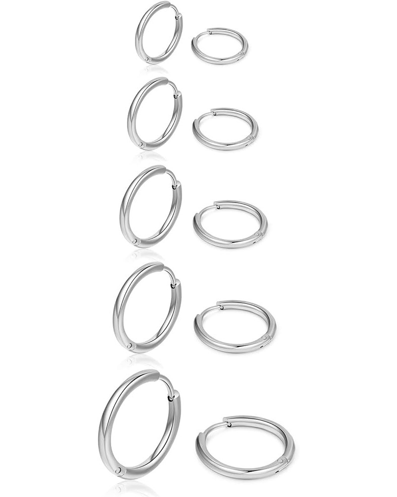 5-10 Pairs Silver Gold Hoop Earrings for Women, Small Stainless Steel Hypoallergenic Earrings Set Mens Girls Lightweight Nick...