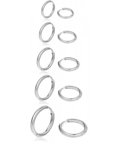 5-10 Pairs Silver Gold Hoop Earrings for Women, Small Stainless Steel Hypoallergenic Earrings Set Mens Girls Lightweight Nick...