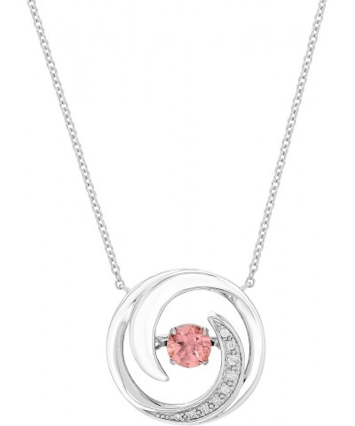 .925 Sterling Silver, Gemstone & Diamond Accented Swirly Circle Dancing Brilliance in Motion Pendant or Necklace (G-H Color, ...