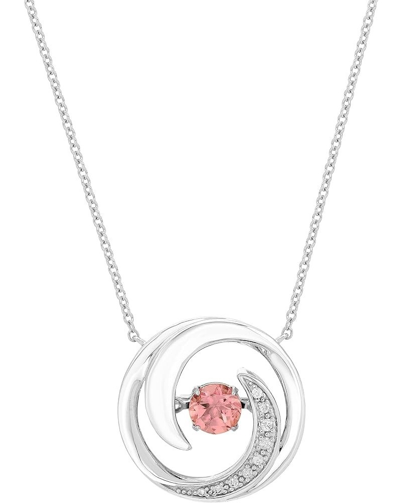 .925 Sterling Silver, Gemstone & Diamond Accented Swirly Circle Dancing Brilliance in Motion Pendant or Necklace (G-H Color, ...