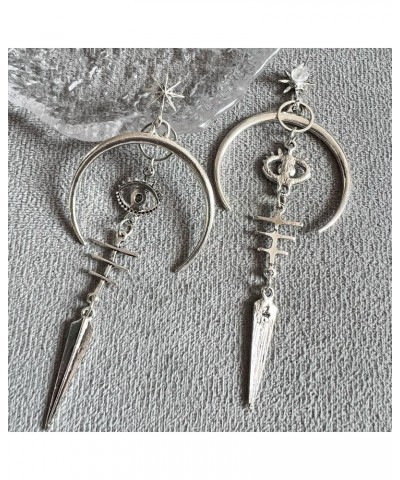 Gothic Evil Eyes Star Dangle Drop Earrings Dagger Fishbone Viking Vintage Crescent Moon Semicircle Earrings for Women Jewelry...