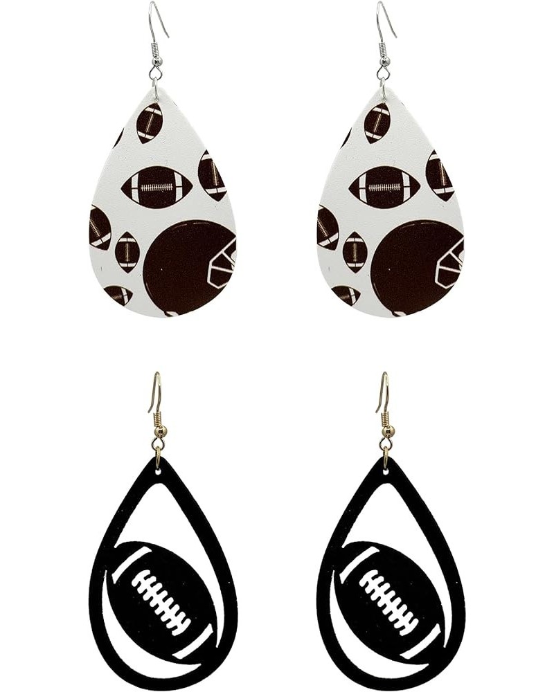 Football Earrings for Women Heart Glitter Faux Leather Football Soccer Teardrop Dangle Earrings Sports Lover Gifts C,2 Pairs ...