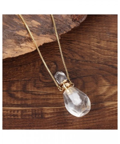 14K Yellow Gold Natural Stone Vial Necklace For Women - Glass Vial Pendant Necklace Water Drop Jar Perfume Necklace - Water C...