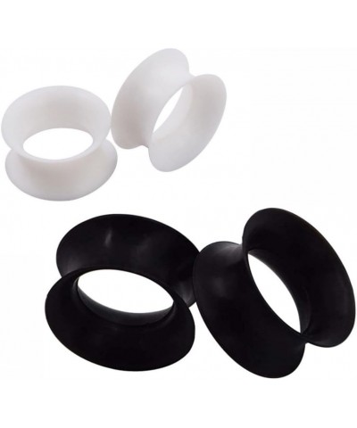 2 PAIR (4pcs) BLACK WHITE SILICONE EARSKIN TUNNELS Double Flare Gauges Super Ultra Thin Soft Flexible Flesh Plugs 1054 1-1/8"...