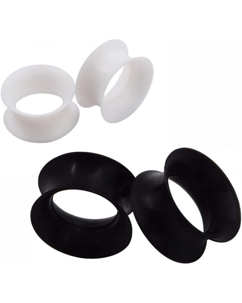 2 PAIR (4pcs) BLACK WHITE SILICONE EARSKIN TUNNELS Double Flare Gauges Super Ultra Thin Soft Flexible Flesh Plugs 1054 1-1/8"...