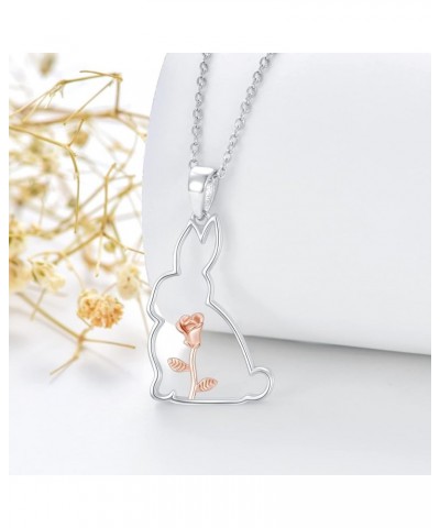 Bunny Necklace Sterling Silver Rabbit Necklace Moon Bunny Pendant Necklace Rose Bunny Necklace Animal Jewelry Gift for Women ...