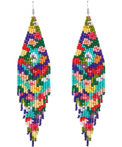 Native Long Beaded Earrings – Bohemian Large Handmade Beaded Tassel Statement Chandelier Dangle Earrings, Boho Big Mexican Tr...