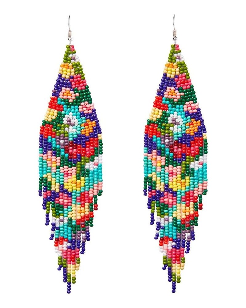 Native Long Beaded Earrings – Bohemian Large Handmade Beaded Tassel Statement Chandelier Dangle Earrings, Boho Big Mexican Tr...