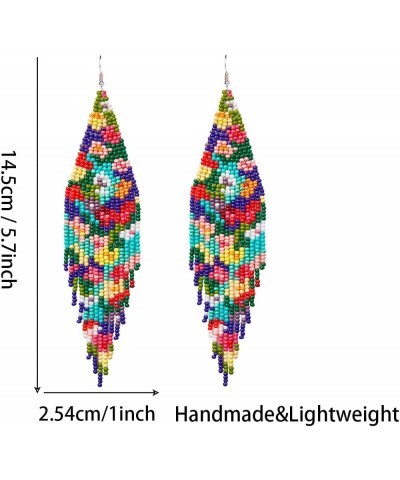 Native Long Beaded Earrings – Bohemian Large Handmade Beaded Tassel Statement Chandelier Dangle Earrings, Boho Big Mexican Tr...