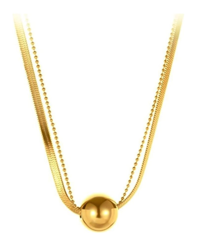 14K Gold Plated Snake Layered Chain Necklace Bead Pendant Necklace for Women Girls Trendy Jewelry Gift Golden $5.99 Necklaces