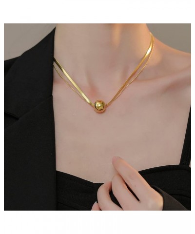 14K Gold Plated Snake Layered Chain Necklace Bead Pendant Necklace for Women Girls Trendy Jewelry Gift Golden $5.99 Necklaces