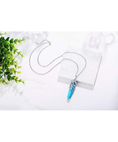 Flower Wrapped Crystal Point Pendant Necklace Reiki Healing Crystals Stone Necklaces Gemstone Quartz Jewelry for Women Blue -...