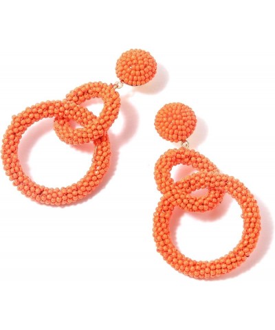 Rizir Fashion Dual Ring Raffia Drop Earrings for Women | Colourful Party wear Boho Dangly Earrings Set of 2 Orange $8.09 Earr...