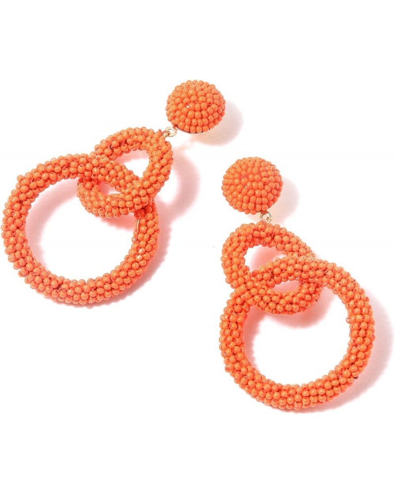 Rizir Fashion Dual Ring Raffia Drop Earrings for Women | Colourful Party wear Boho Dangly Earrings Set of 2 Orange $8.09 Earr...