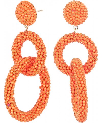 Rizir Fashion Dual Ring Raffia Drop Earrings for Women | Colourful Party wear Boho Dangly Earrings Set of 2 Orange $8.09 Earr...