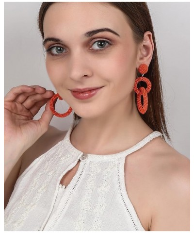 Rizir Fashion Dual Ring Raffia Drop Earrings for Women | Colourful Party wear Boho Dangly Earrings Set of 2 Orange $8.09 Earr...