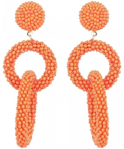 Rizir Fashion Dual Ring Raffia Drop Earrings for Women | Colourful Party wear Boho Dangly Earrings Set of 2 Orange $8.09 Earr...