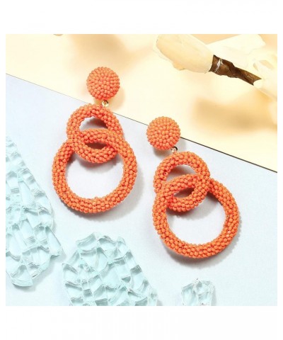 Rizir Fashion Dual Ring Raffia Drop Earrings for Women | Colourful Party wear Boho Dangly Earrings Set of 2 Orange $8.09 Earr...