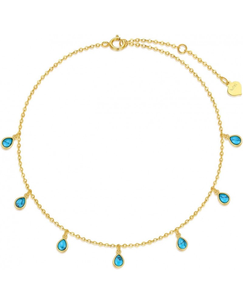 Real 14k Gold Simulated Turquoise Anklets for Women, 14 Karat Gold Dangle Ankle Bracele Jewelry Gift for Her, 9.4-11 Inch $11...