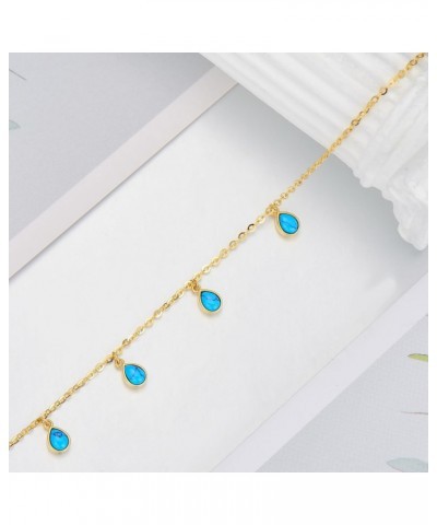 Real 14k Gold Simulated Turquoise Anklets for Women, 14 Karat Gold Dangle Ankle Bracele Jewelry Gift for Her, 9.4-11 Inch $11...