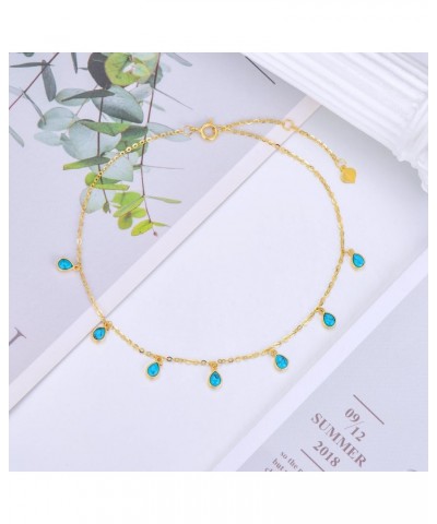 Real 14k Gold Simulated Turquoise Anklets for Women, 14 Karat Gold Dangle Ankle Bracele Jewelry Gift for Her, 9.4-11 Inch $11...