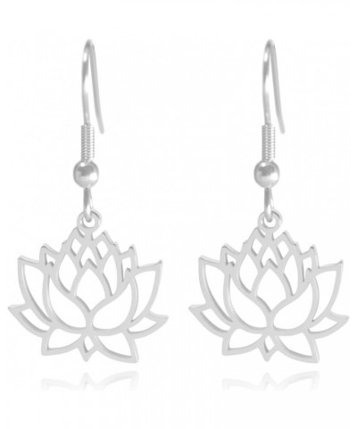 Lotus Flower Stainless Steel Dangle Earrings Silver $12.18 Earrings