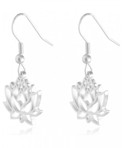 Lotus Flower Stainless Steel Dangle Earrings Silver $12.18 Earrings