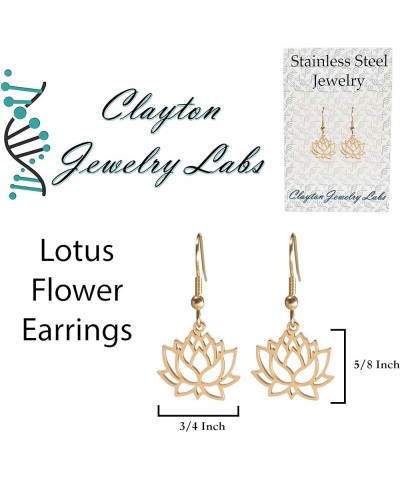 Lotus Flower Stainless Steel Dangle Earrings Silver $12.18 Earrings