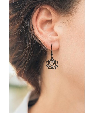 Lotus Flower Stainless Steel Dangle Earrings Silver $12.18 Earrings